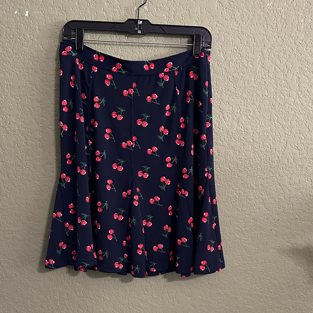 Talbots Navy Skirt with Red Cherry Print